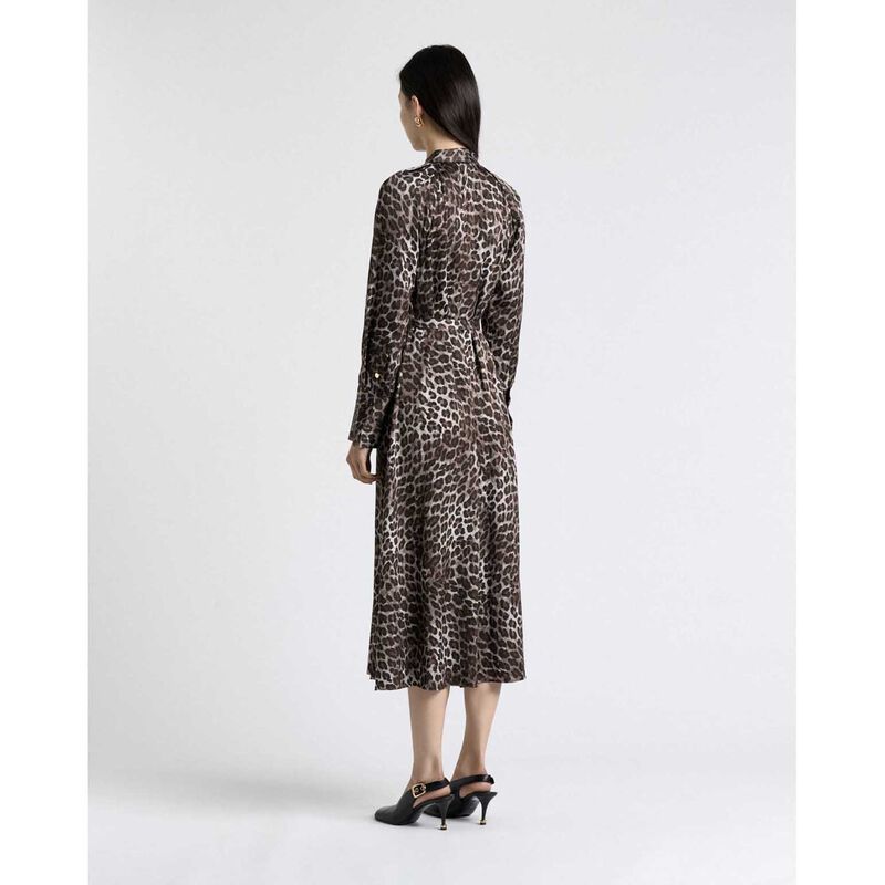 Cue Leopard Viscose Satin Belted Midi Dress image number 1